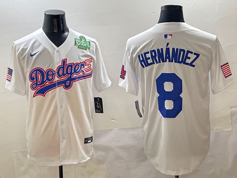Men Los Angeles Dodgers #8 Hernandez White Second generation Joint Name Nike 2025 MLB Jersey style 5